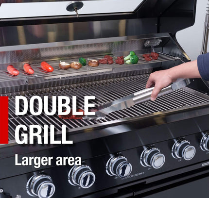 Castelle Flame Premium Black Stainless Steel 6-Burner Gas Grill Kitchen Island With Rotisserie Kit