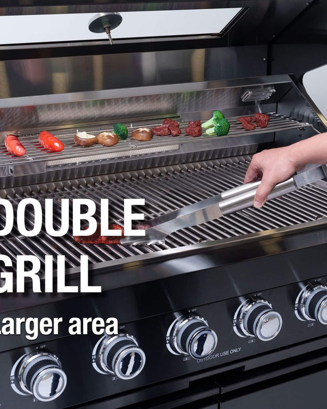 Castelle Flame Premium Black Stainless Steel 6-Burner Gas Grill Kitchen Island With Rotisserie Kit