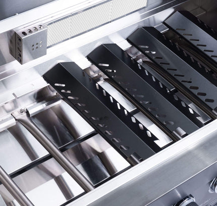 Castelle Flame Premium Black Stainless Steel 6-Burner Gas Grill Kitchen Island With Rotisserie Kit