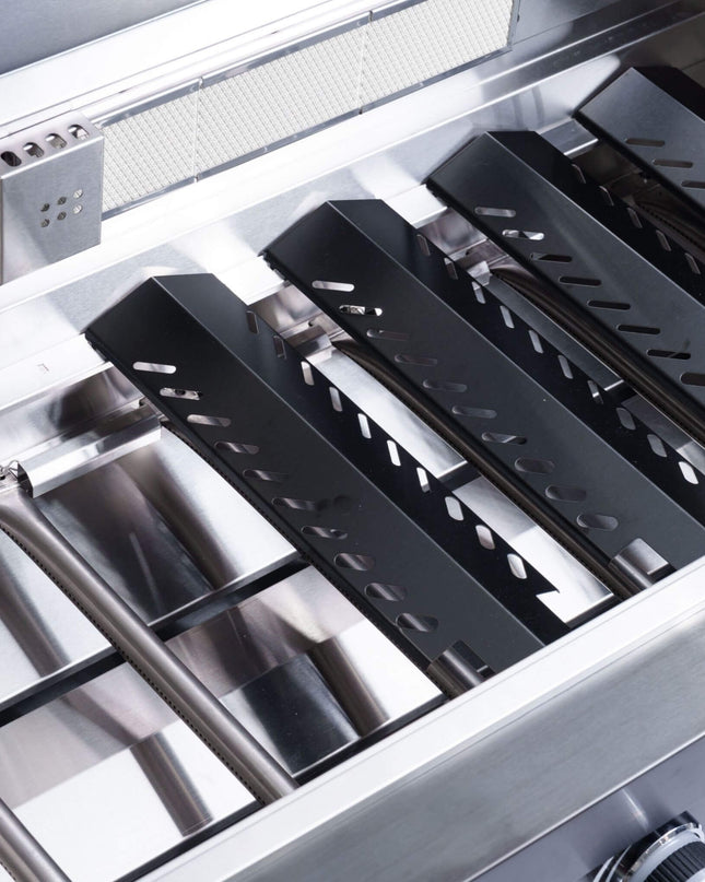 Castelle Flame Premium Black Stainless Steel 6-Burner Gas Grill Kitchen Island With Rotisserie Kit