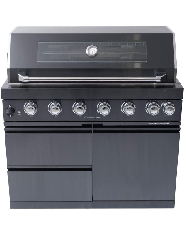 Castelle Flame Premium Black Stainless Steel 6-Burner Gas Grill Kitchen Island With Rotisserie Kit