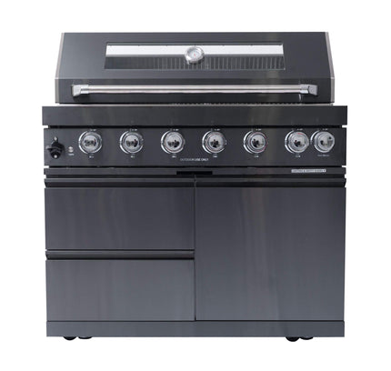 Castelle Flame Premium Black Stainless Steel 6-Burner Gas Grill Kitchen Island With Rotisserie Kit