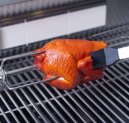 Castelle Flame Premium Black Stainless Steel 6-Burner Gas Grill Kitchen Island With Rotisserie Kit