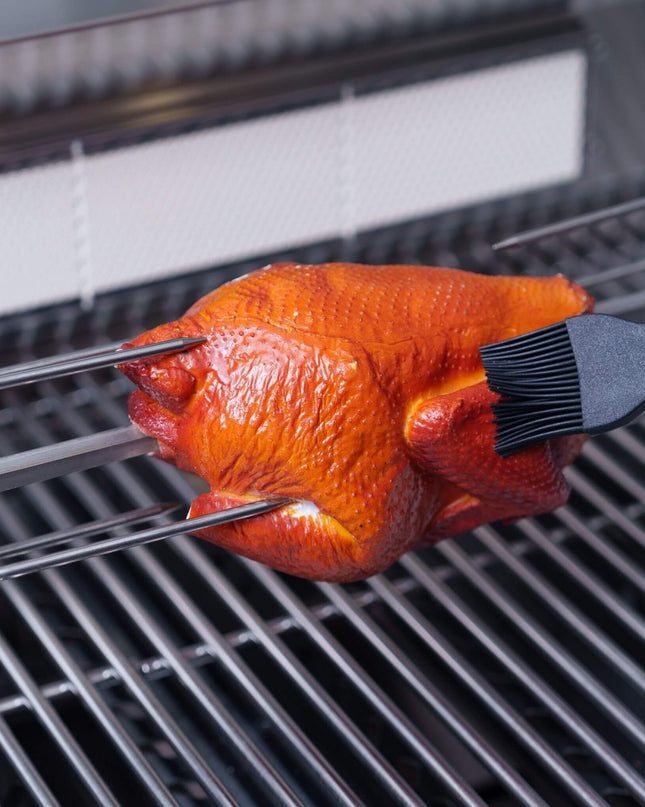 Castelle Flame Premium Black Stainless Steel 6-Burner Gas Grill Kitchen Island With Rotisserie Kit