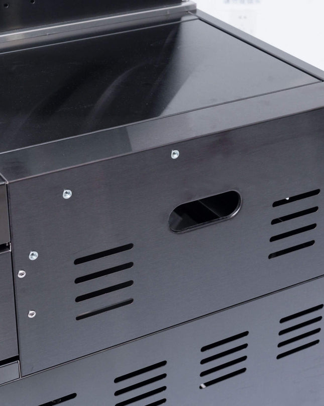 Castelle Flame Premium Black Stainless Steel 6-Burner Gas Grill Kitchen Island With Rotisserie Kit