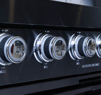 Castelle Flame Premium Black Stainless Steel 6-Burner Gas Grill Kitchen Island With Rotisserie Kit