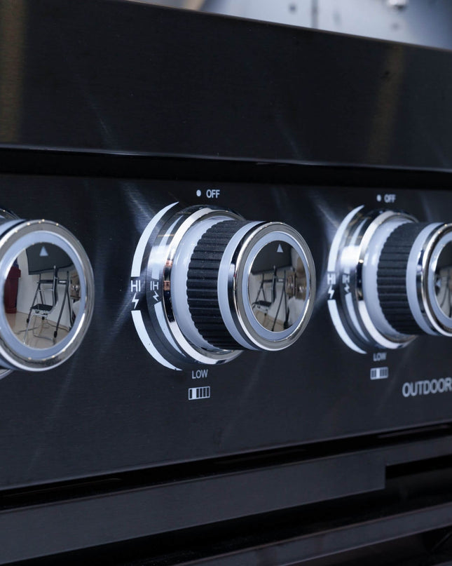 Castelle Flame Premium Black Stainless Steel 6-Burner Gas Grill Kitchen Island With Rotisserie Kit