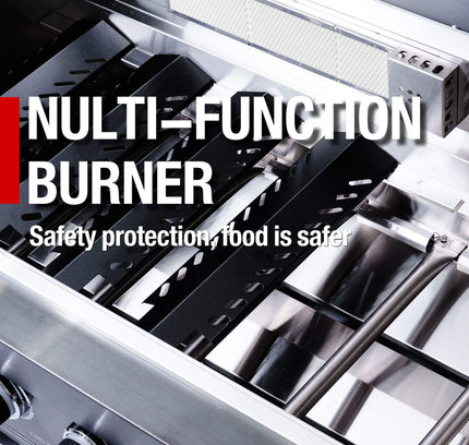 Castelle Flame Premium Black Stainless Steel 6-Burner Gas Grill Kitchen Island With Rotisserie Kit