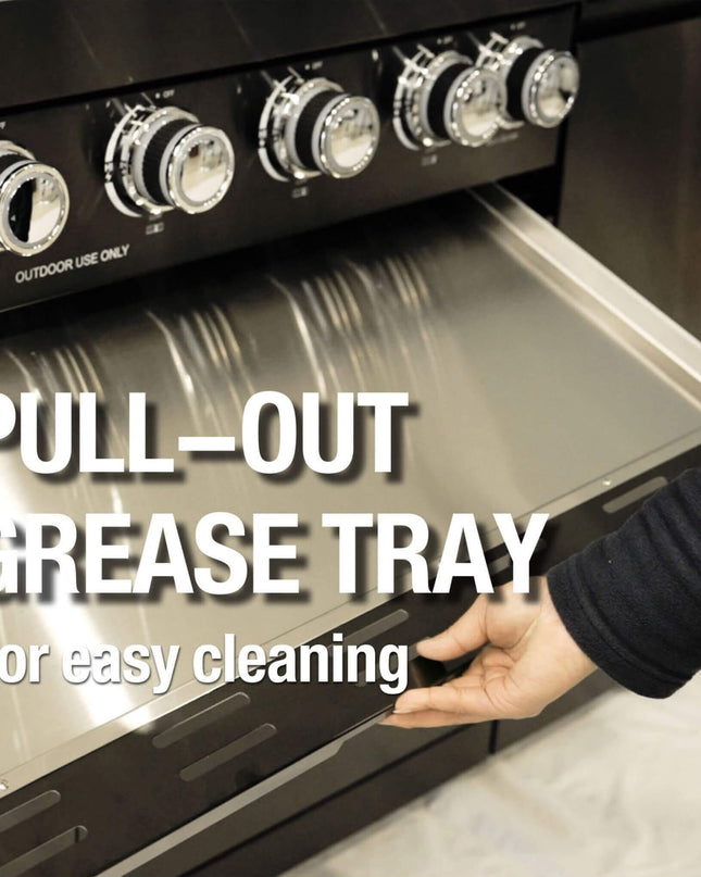 Castelle Flame Premium Black Stainless Steel 6-Burner Gas Grill Kitchen Island With Rotisserie Kit