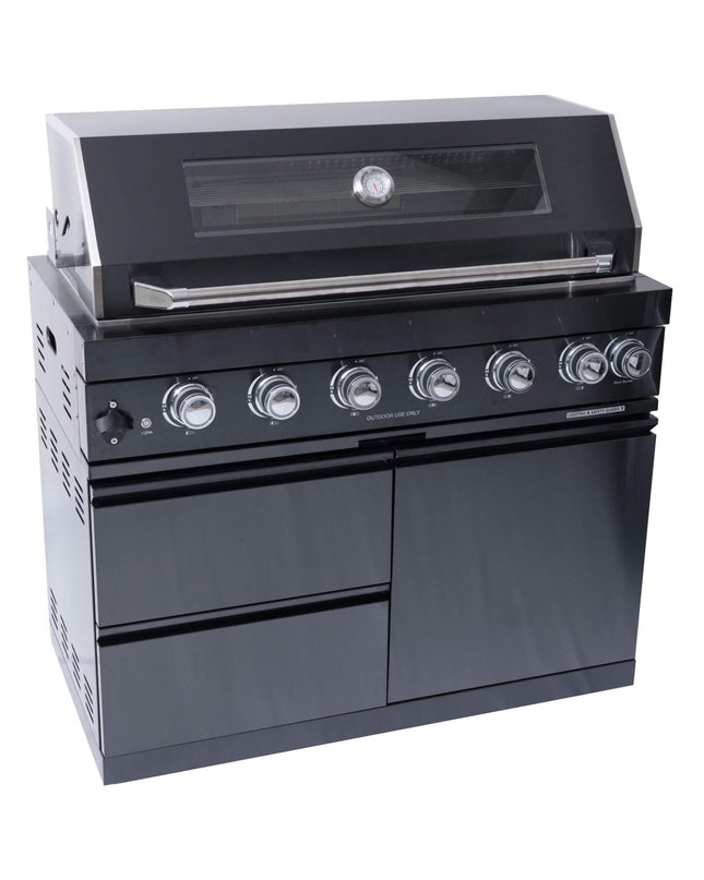 Castelle Flame Premium Black Stainless Steel 6-Burner Gas Grill Kitchen Island With Rotisserie Kit