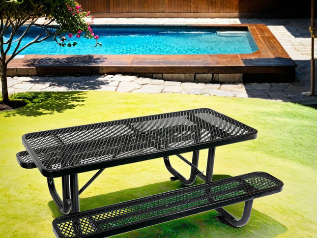 Outdoor Steel Picnic Rectangular Table With Umbrella Pole