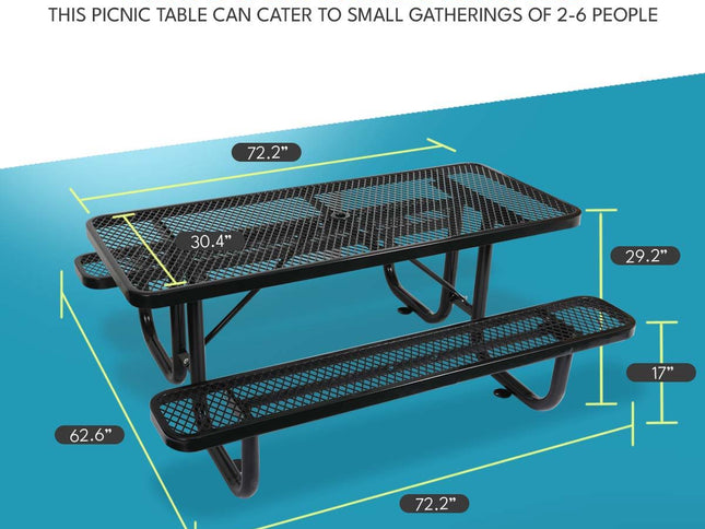 Outdoor Steel Picnic Rectangular Table With Umbrella Pole