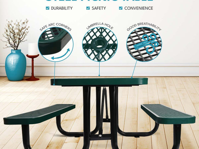 Outdoor Steel Picnic Rectangular Table With Umbrella Pole