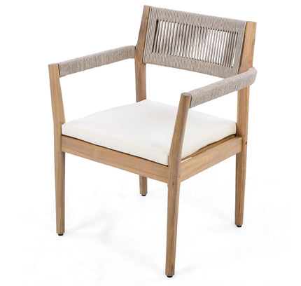 5-Piece Acacia Wood Outdoor Dining Set with Rope Braided Chairs & Round Table — Teak