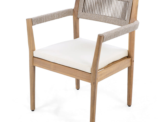 5-Piece Acacia Wood Outdoor Dining Set with Rope Braided Chairs & Round Table — Teak