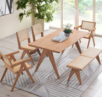 Valentina 6-Piece Outdoor Rattan & Wood Dining Set — Natural