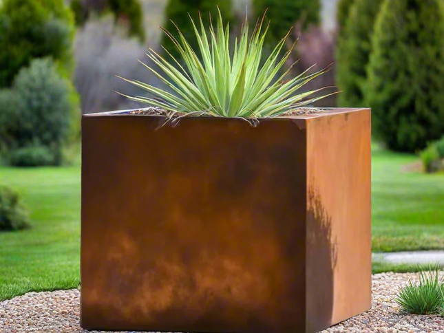 Oversized Corten Steel Cube Planters - FREE SHIPPING!