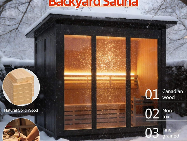 Custom 8-Person Luxury Canadian Red Cedar Outdoor Steam Sauna With Heater And Stones [Made-To-Order] (SAK13492)