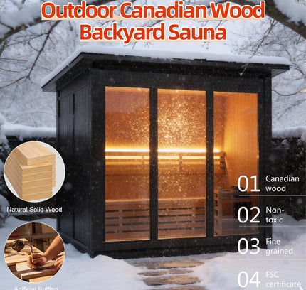 Custom 4-Person Luxury Canadian Red Cedar Outdoor Steam Sauna With Heater And Stones [Made-To-Order] (SAK42068)