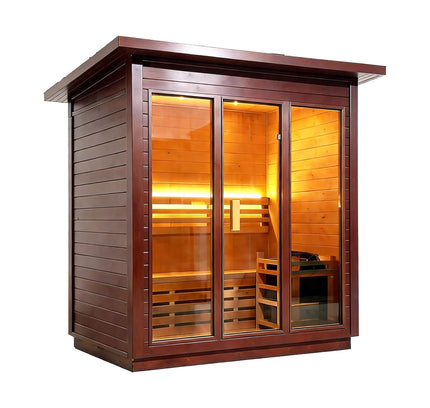 Custom 4-Person Luxury Canadian Red Cedar Outdoor Steam Sauna With Heater And Stones [Made-To-Order] (SAK42068)