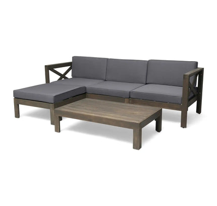 Alcove L-Shape Acacia Wood Outdoor Sofa Set with Ottoman & Coffee Table