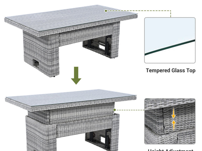 Outdoor Rattan Patio Furniture Set with Adjustable Recliners, Ottomans & Tables