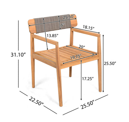 5-Piece Acacia Wood Outdoor Dining Set with Braided Chairs & Round Table — Grey