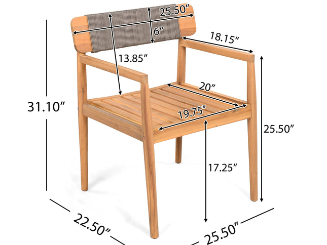 5-Piece Acacia Wood Outdoor Dining Set with Braided Chairs & Round Table — Grey