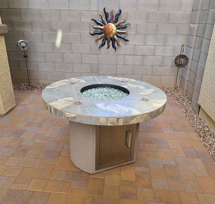 Bahama Outdoor Fire Table - 35,000 BTU Round Dining Height for LP/NG/Wood Use