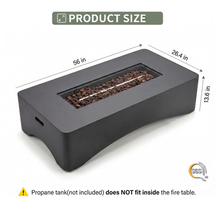56" Rectangular Propane Fire Pit Table