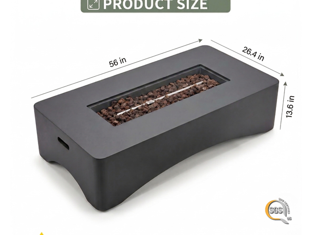 56" Rectangular Propane Fire Pit Table
