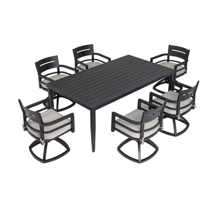Outdoor Modern Dining Set, Chairs Sunbrella Cushioned And Dining Table With Umbrella Hole