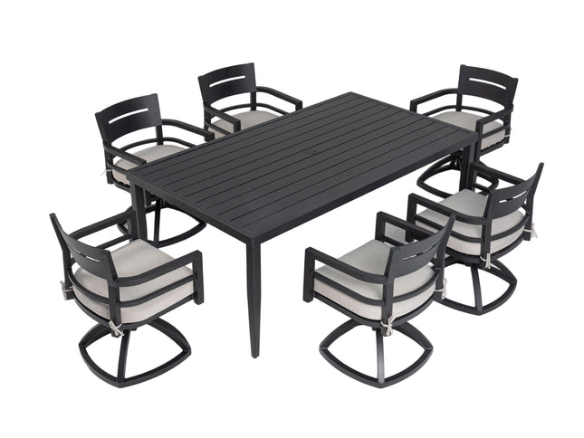 Outdoor Modern Dining Set, Chairs Sunbrella Cushioned And Dining Table With Umbrella Hole