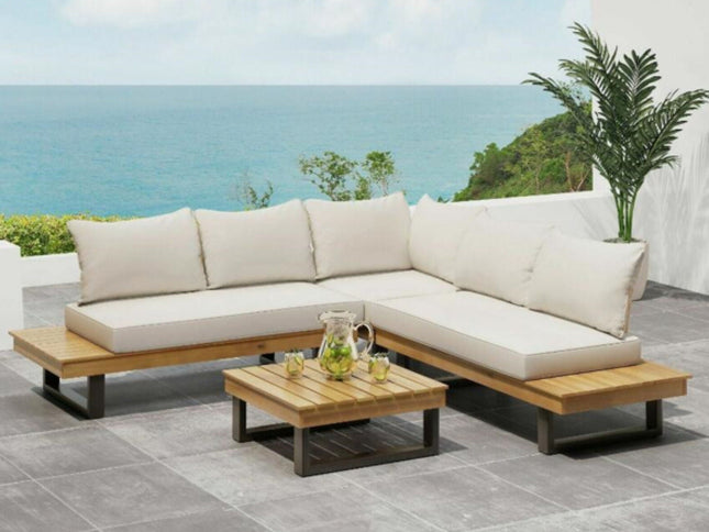 Sebastian 4-Piece Hand-Crafted Acacia Wood Outdoor Sofa Set with Water-Resistant Cushions