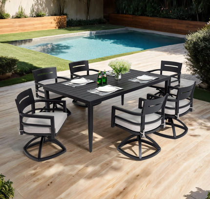 Outdoor Modern Dining Set, Chairs Sunbrella Cushioned And Dining Table With Umbrella Hole