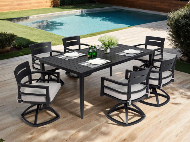 Outdoor Modern Dining Set, Chairs Sunbrella Cushioned And Dining Table With Umbrella Hole