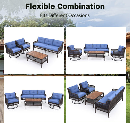 GO 4-Piece Outdoor PE Rattan Patio Set with 360° Swivel Chairs & Wood Coffee Table