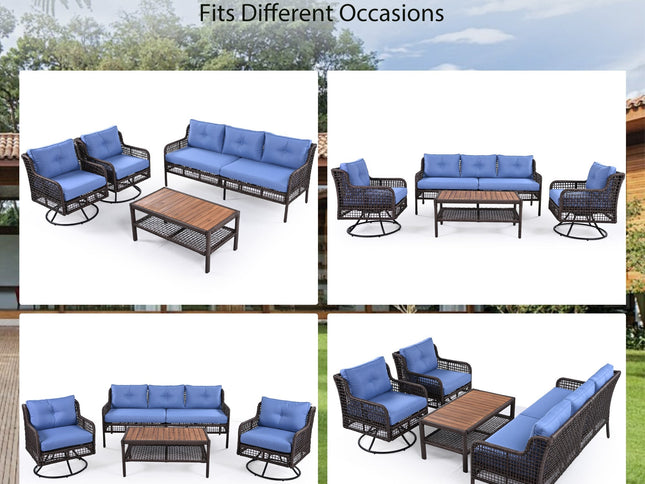 GO 4-Piece Outdoor PE Rattan Patio Set with 360° Swivel Chairs & Wood Coffee Table