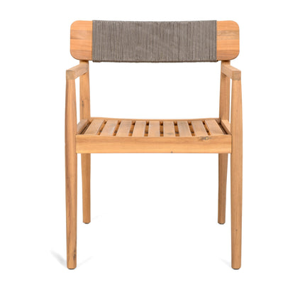 5-Piece Acacia Wood Outdoor Dining Set with Braided Chairs & Round Table — Grey