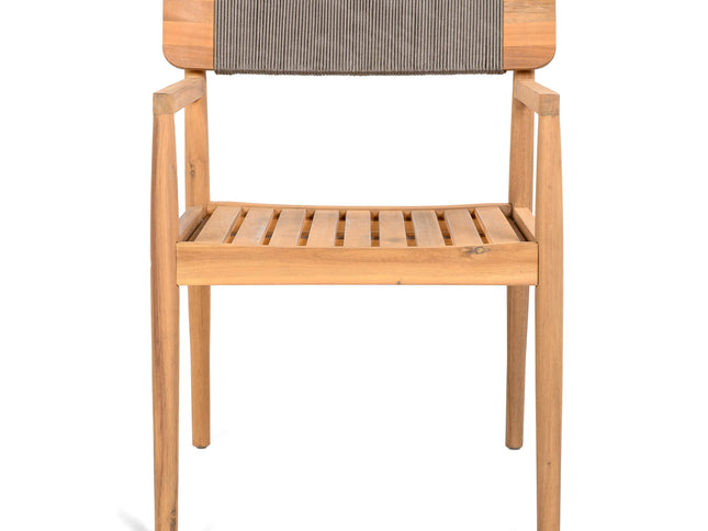 5-Piece Acacia Wood Outdoor Dining Set with Braided Chairs & Round Table — Grey