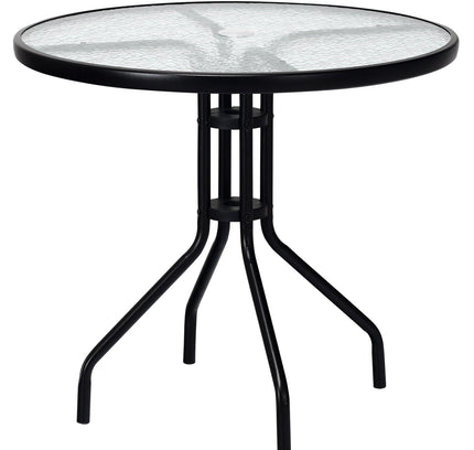 32" Patio Round Tempered Glass Top Table with Umbrella Hole