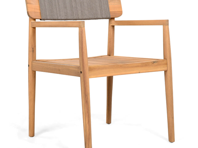 5-Piece Acacia Wood Outdoor Dining Set with Braided Chairs & Round Table — Grey