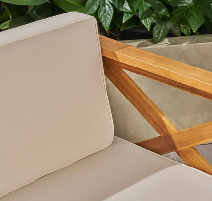 Alcove L-Shape Acacia Wood Outdoor Sofa Set with Ottoman & Coffee Table