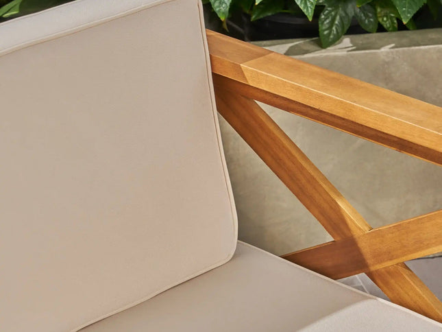 Alcove L-Shape Acacia Wood Outdoor Sofa Set with Ottoman & Coffee Table