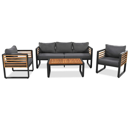 4-Piece Outdoor Conversation Set, Metal Frame & Acacia Wood Table, Seats 5