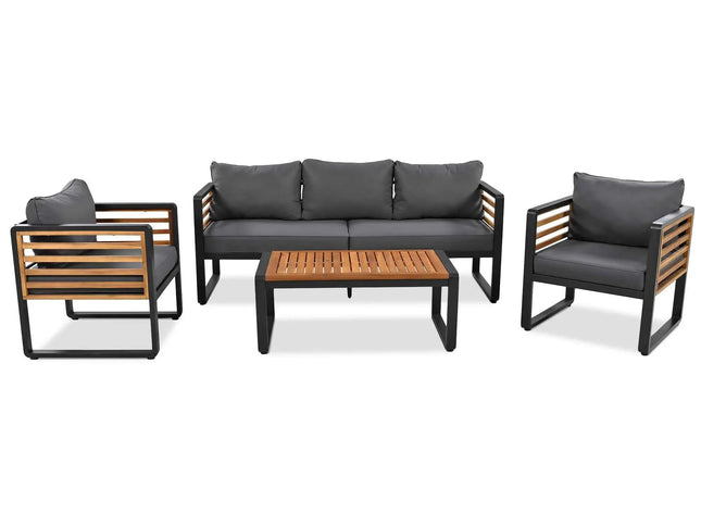 4-Piece Outdoor Conversation Set, Metal Frame & Acacia Wood Table, Seats 5