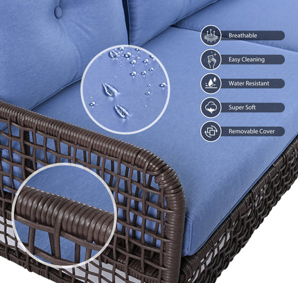 GO 4-Piece Outdoor PE Rattan Patio Set with 360° Swivel Chairs & Wood Coffee Table