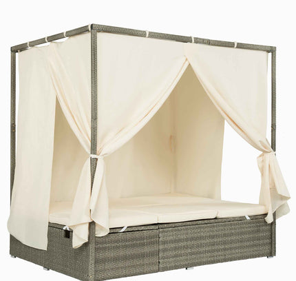 Adjustable Outdoor Sun Lounger with Privacy Curtain, High Comfort