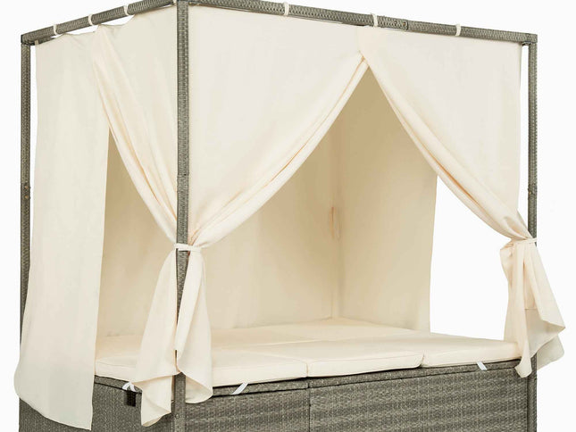 Adjustable Outdoor Sun Lounger with Privacy Curtain, High Comfort