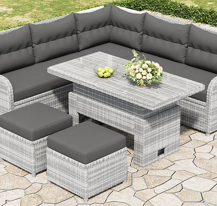 Outdoor Rattan Patio Furniture Set with Adjustable Recliners, Ottomans & Tables
